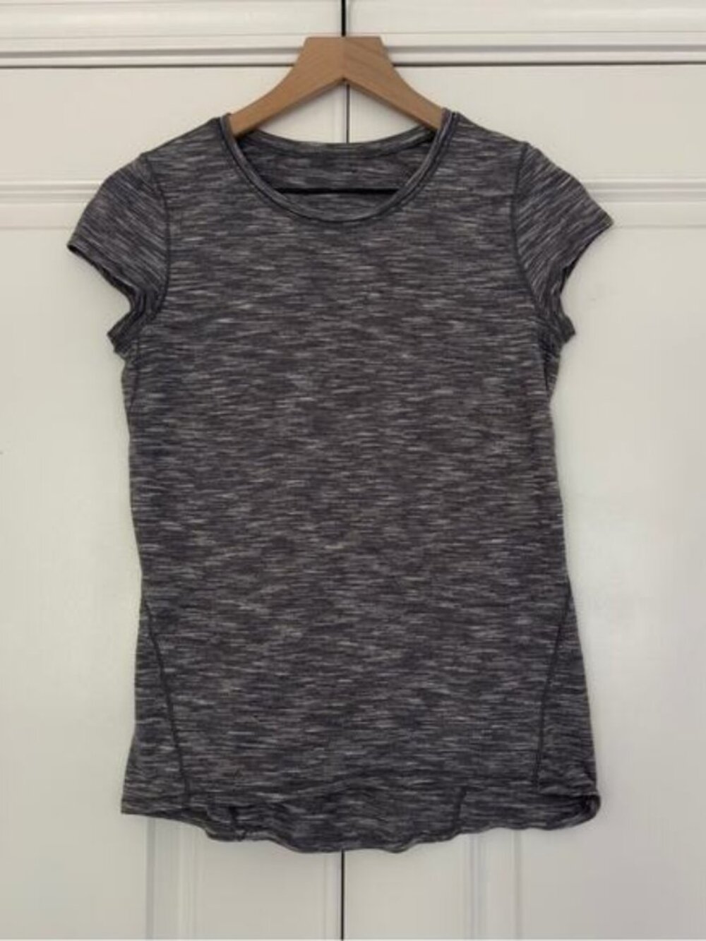 Lululemon Another Mile Short Sleeve gray white training lightweight stretch crew